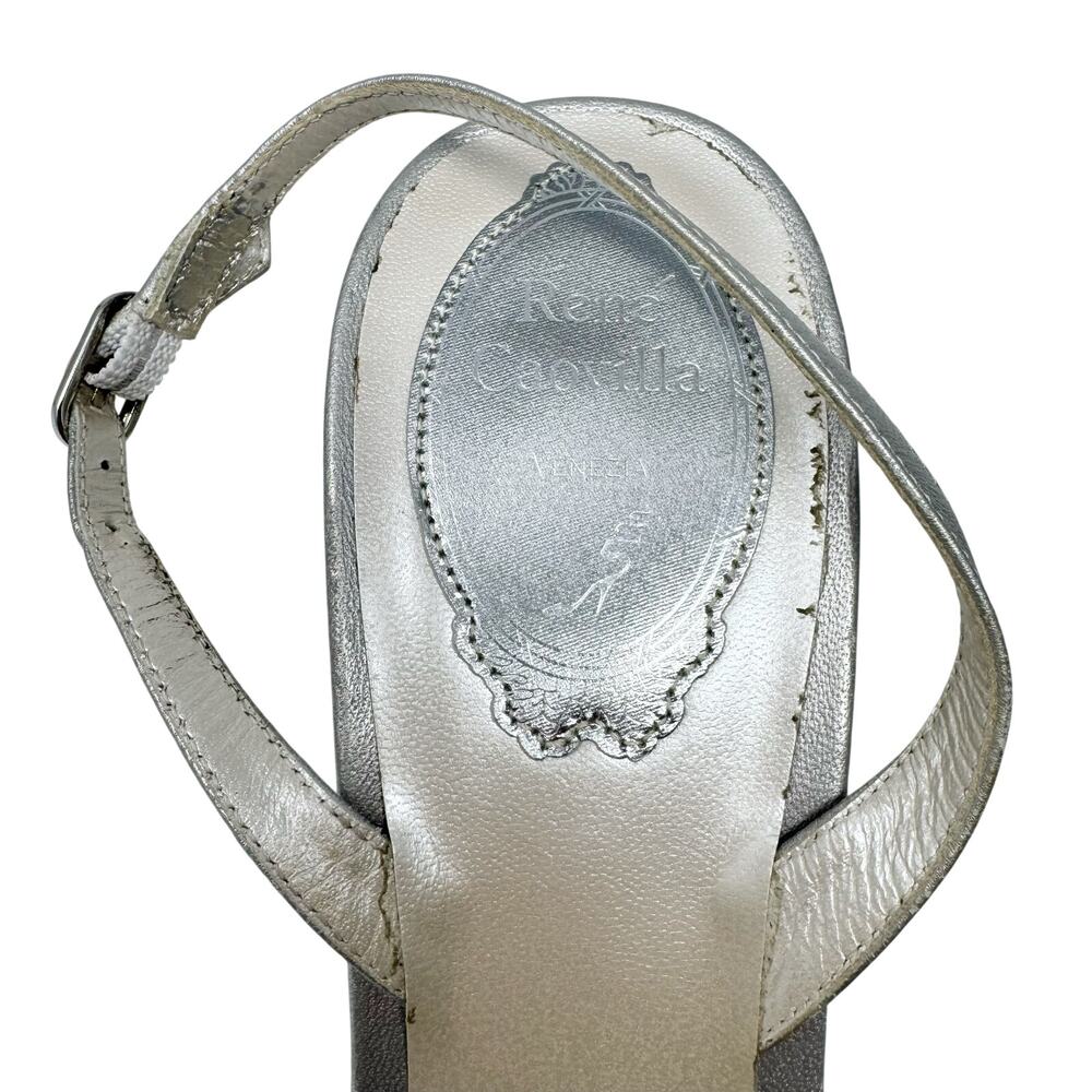 Rene Caovilla Crystal Embellished Slingback Pump Mule Heel Silver Grey 38.5 - Picture 6 of 12